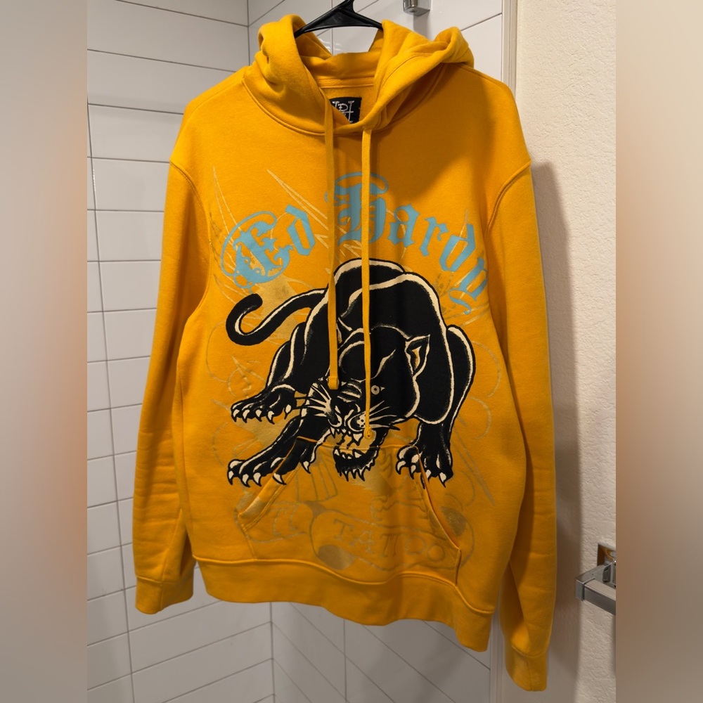 Ed Hardy • Crouching Panther Hoodie • Yellow/Gold • Size Men’s S